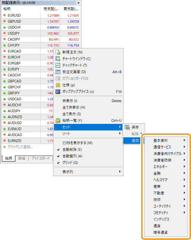 産業一覧が表示